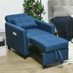 Rackhams Linen-Look Single Chair Bed - Blue - thumbnail 2