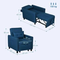Rackhams Linen-Look Single Chair Bed - Blue - thumbnail 3