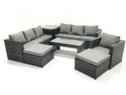 Rackhams 9 Seater Rattan Garden Outdoor Furniture Set with 3 Seater Sofa Coffee Table 2 Big Footstool Side table - thumbnail 1