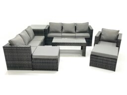Rackhams 9 Seater Rattan Garden Outdoor Furniture Set with 3 Seater Sofa Coffee Table 2 Big Footstool Side table - thumbnail 2