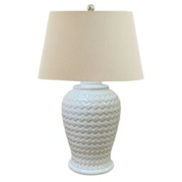 Rackhams Woven Ceramic Table Lamp (UK Plug) - White - 70cm x 40cm x 40cm - White - 100% Mixed - thumbnail 2