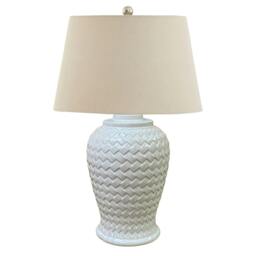 Rackhams Woven Ceramic Table Lamp (UK Plug) - White - 70cm x 40cm x 40cm - White - 100% Mixed