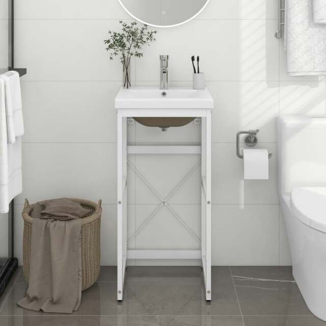 Rackhams Bathroom Washbasin Frame with Built-in Basin White Iron