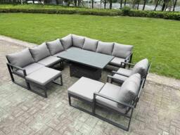 Rackhams 11 Seater Aluminium Outdoor Garden Furniture Set with Rising Dining Table, 2 Footstools, 2 Chairs - Grey - thumbnail 1