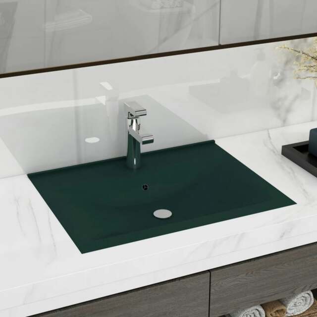 Rackhams Luxury Basin with Faucet Hole Matt Dark Green 60x46 cm Ceramic