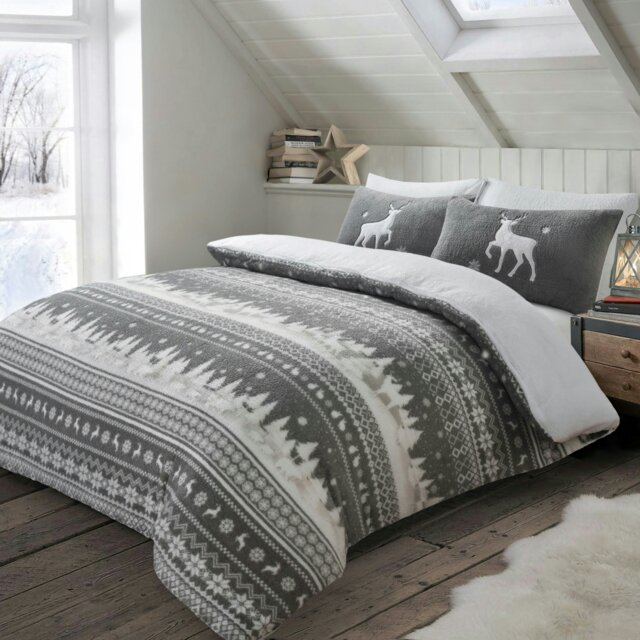 Rackhams Nordic Teddy Fluffy and Warm Fleece Duvet Cover Set - Grey - Single - image 1