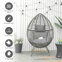 Rackhams Teardop PE Wicker Rattan Chair w/ Thick Cushions 4 Legs Outdoor Seat Egg Garden - thumbnail 4