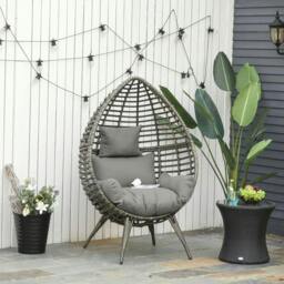 Rackhams Teardop PE Wicker Rattan Chair w/ Thick Cushions 4 Legs Outdoor Seat Egg Garden - thumbnail 2