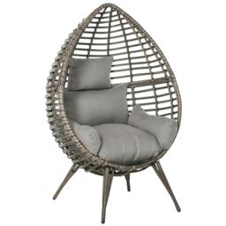 Rackhams Teardop PE Wicker Rattan Chair w/ Thick Cushions 4 Legs Outdoor Seat Egg Garden - thumbnail 1