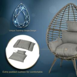 Rackhams Teardop PE Wicker Rattan Chair w/ Thick Cushions 4 Legs Outdoor Seat Egg Garden - thumbnail 5