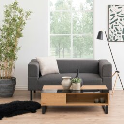 Rackhams Azalea Lift Up Coffee Table in Black & Oak - 1 - Base Steel Matt Black Rough Powder Coated - Black - thumbnail 4