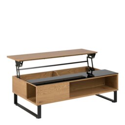 Rackhams Azalea Lift Up Coffee Table in Black & Oak - 1 - Base Steel Matt Black Rough Powder Coated - Black - thumbnail 3