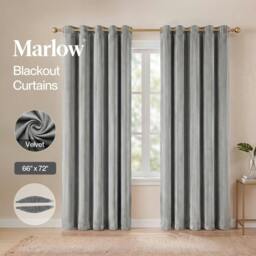 Rackhams Thick Thermal Blackout Curtains Velvet 66x72 Inch Eyelet Ring Top Grey - thumbnail 2