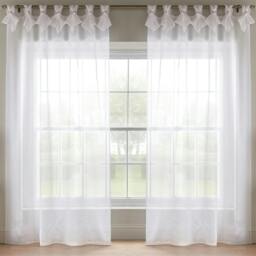 Rackhams Linen Look Voile Tab Top Curtain Pair - White - 145cm width x 183cm drop