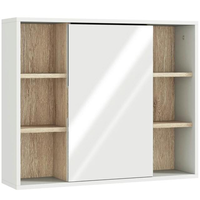 Rackhams Bathroom Mirror Cabinet, Wall Mounted Storage Cabinet with Open Cupboard and Adjustable Shelf, White - White - image 1