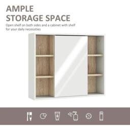 Rackhams Bathroom Mirror Cabinet, Wall Mounted Storage Cabinet with Open Cupboard and Adjustable Shelf, White - White - thumbnail 4