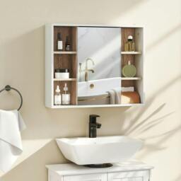 Rackhams Bathroom Mirror Cabinet, Wall Mounted Storage Cabinet with Open Cupboard and Adjustable Shelf, White - White - thumbnail 2