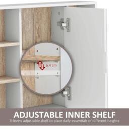 Rackhams Bathroom Mirror Cabinet, Wall Mounted Storage Cabinet with Open Cupboard and Adjustable Shelf, White - White - thumbnail 6