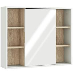 Rackhams Bathroom Mirror Cabinet, Wall Mounted Storage Cabinet with Open Cupboard and Adjustable Shelf, White - White - thumbnail 1