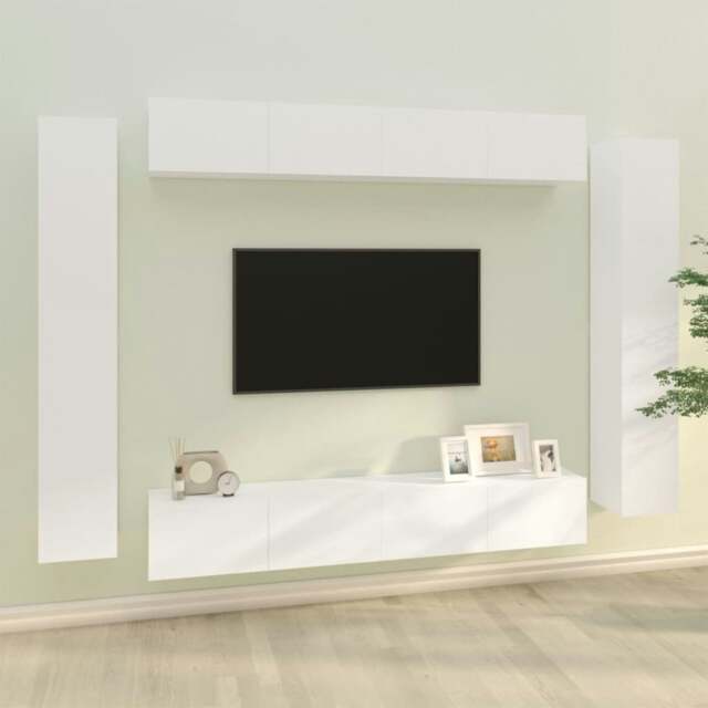 Rackhams 8 Piece TV Cabinet Set White Engineered Wood