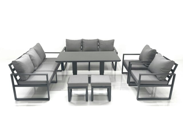 Rackhams Garden Sofa Set Aluminium Furniture Rising Dining Tabe Set with 2 Chair 2 Small Footstools Dark Grey - image 1