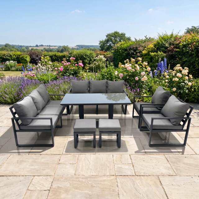Rackhams Garden Sofa Set Aluminium Furniture Rising Dining Tabe Set with 2 Chair 2 Small Footstools Dark Grey - image 1