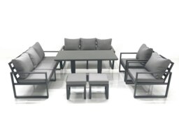 Rackhams Garden Sofa Set Aluminium Furniture Rising Dining Tabe Set with 2 Chair 2 Small Footstools Dark Grey - thumbnail 1