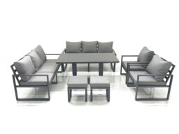 Rackhams Garden Sofa Set Aluminium Furniture Rising Dining Tabe Set with 2 Chair 2 Small Footstools Dark Grey - thumbnail 2