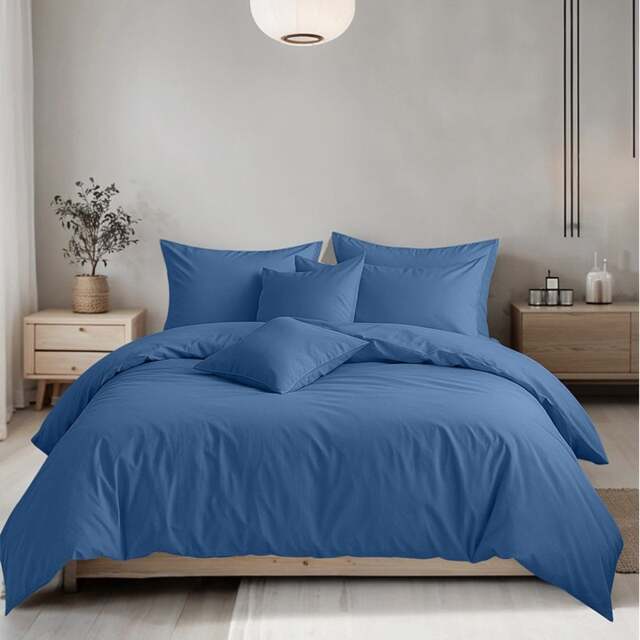 Rackhams Plain Dyed Easy Care Polycotton Duvet Cover And Pillowcase/s Set Bed Linen - Mid Blue - Double - image 1