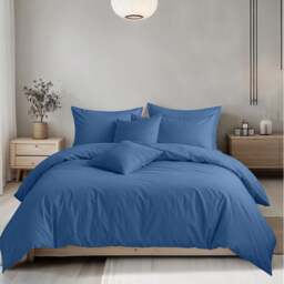 Rackhams Plain Dyed Easy Care Polycotton Duvet Cover And Pillowcase/s Set Bed Linen - Mid Blue - Double - thumbnail 1