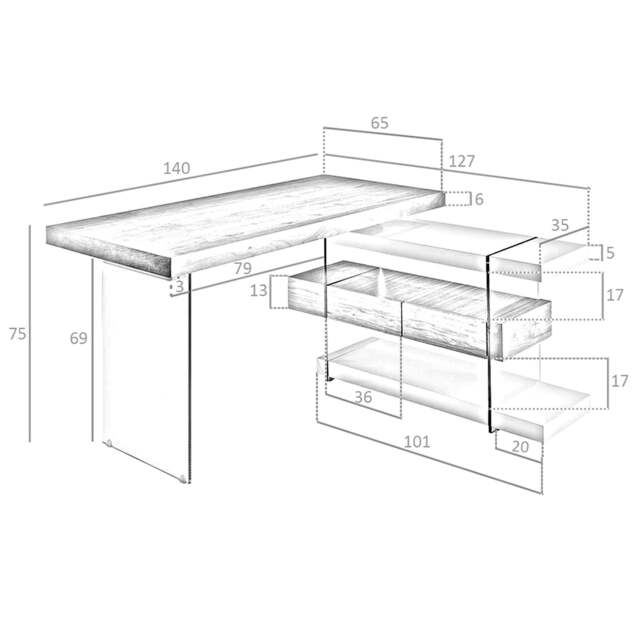 Rackhams Tempered glass desk with wooden top 3002/3003 - Walnut Veneer - image 1