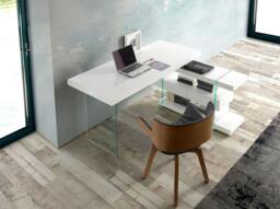Rackhams Tempered glass desk with wooden top 3002/3003 - Walnut Veneer - thumbnail 4