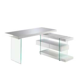 Rackhams Tempered glass desk with wooden top 3002/3003 - Walnut Veneer - thumbnail 3