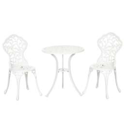 Rackhams 3 Pcs Aluminium Bistro Set Garden Furniture Dining Table Chairs Antique Outdoor Seat Patio Seater White - thumbnail 2