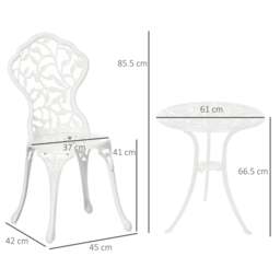 Rackhams 3 Pcs Aluminium Bistro Set Garden Furniture Dining Table Chairs Antique Outdoor Seat Patio Seater White - thumbnail 3