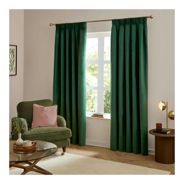 Rackhams Ultimate Velvet Pencil Pleat Curtains - Emerald - 117cm x 137cm - Emerald - 100% Polyester