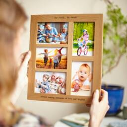 "Rackhams Personalised Solid Oak Five Aperture Picture Frame - For 6x4"" Photos - For 6""x4"" photos - Engraved" - thumbnail 3
