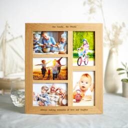 "Rackhams Personalised Solid Oak Five Aperture Picture Frame - For 6x4"" Photos - For 6""x4"" photos - Engraved"