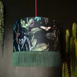 "Rackhams Handmade Fringed Velvet Lampshade in Wild Wood - Ceiling Pendant / Arc Lamp - 60cm diameter x 25cm Height (24"" x 10"")"