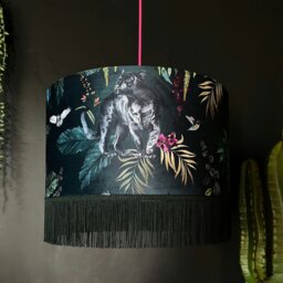 "Rackhams Handmade Fringed Velvet Lampshade in Wild Wood - Ceiling Pendant / Arc Lamp - 60cm diameter x 25cm Height (24"" x 10"")" - thumbnail 3