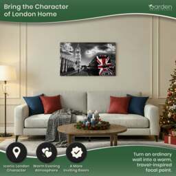 Rackhams Big Ben & London Bus Scene Canvas Print with 6 LED Lights, Stretched on Wooden Frame, Battery Powered Wall Art, 60cm x 40cm - thumbnail 2