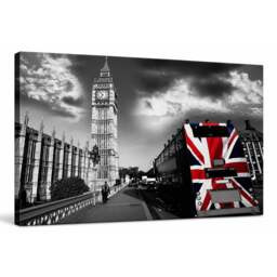 Rackhams Big Ben & London Bus Scene Canvas Print with 6 LED Lights, Stretched on Wooden Frame, Battery Powered Wall Art, 60cm x 40cm - thumbnail 1
