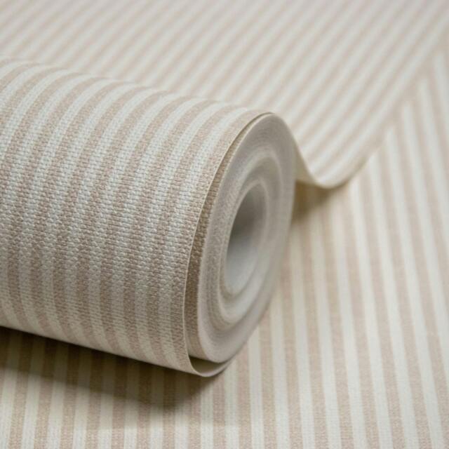 Rackhams Pinstripe Nursery Textured Wallpaper Natural Beige - image 1