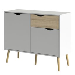 Rackhams Oslo Sideboard - Small - 1 Drawer 2 Doors in White and Oak - White - 98.7 - 1 - thumbnail 3