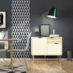 Rackhams Oslo Sideboard - Small - 1 Drawer 2 Doors in White and Oak - White - 98.7 - 1 - thumbnail 6