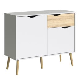 Rackhams Oslo Sideboard - Small - 1 Drawer 2 Doors in White and Oak - White - 98.7 - 1