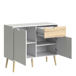 Rackhams Oslo Sideboard - Small - 1 Drawer 2 Doors in White and Oak - White - 98.7 - 1 - thumbnail 4
