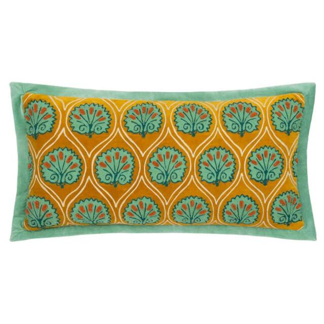 Rackhams Casa Embroidered Cushion Cover - Ochre/Marine - 30cm x 60cm - Ochre/Marine - 100% Cotton - image 1
