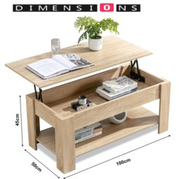 Rackhams Lift-Up Wooden Coffee Table with Hidden Storage - thumbnail 4