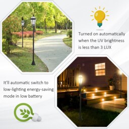 Rackhams 2 PCS LED Garden Lights Lamp Solar Powered Lantern Auto Switch Patio - Black - 51.5cm x 47cm x 182.5cm - thumbnail 4